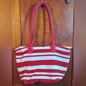 Red and White Striped Terrycloth Tote Bag